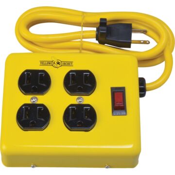 Yellow Jacket 4-Outlet Yellow Metal Power Strip with 4 Ft. Cord