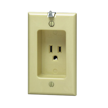 Leviton 15 Amp, 1-Gang Recessed Single Outlet/Receptacle with Wall Decor Hanger Hook (Ivory)
