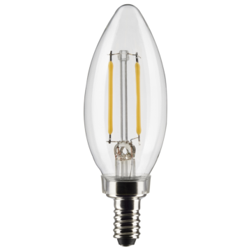 Satco 3 Watt B11 LED Filament - Clear - Candelabra Base - 2700K - 200 Lumens - 120 Volt - 2-Pack