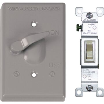 Bell Southwire Single Toggle Vertical Mount Gray Weatherproof Cover with Single Pole 15A Switch