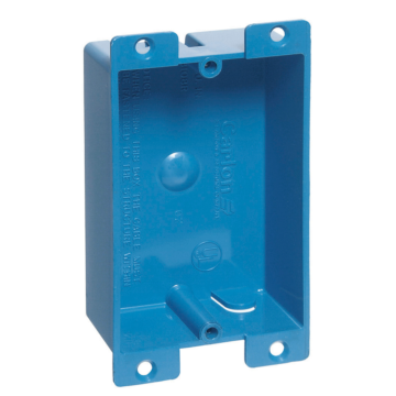 Gardner Bender One-Gang Old Work Outlet Box, Volume 8 Cubic Inches, Length 3-5/8 Inches, Width 2-3/8 Inches, Depth 1-1/4 Inches, Color Blue, Material PVC, Mounting Means Mounting Ears