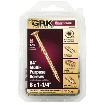 GRK Fasteners 96080 Framing and Decking Screw, #8 Thread, 1-1/4 in L, Coarse Thread, Countersunk Head, Star Drive, Steel