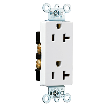 Pass & Seymour 20A 125V Heavy Duty Spec-Grade Decorator Duplex Receptacle, Back and Side Wire, White