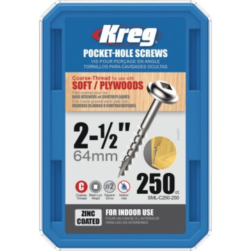 Kreg #8 2-1/2 In. Coarse Maxi-Loc Washer Head Zinc Pocket Hole Screw (250 Ct.)