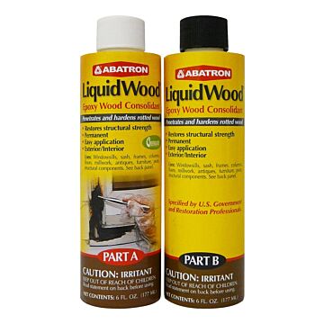 ABATRON LiquidWood LWAB6OR Wood Filler, Liquid, Faint, Slightly Aromatic Part A, Irritating Ammonia Part B, Clear, 12 oz