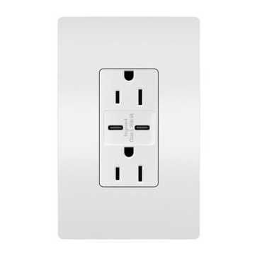 radiant® 15A Tamper-Resistant Ultra-Fast USB Type C/C Outlet, White