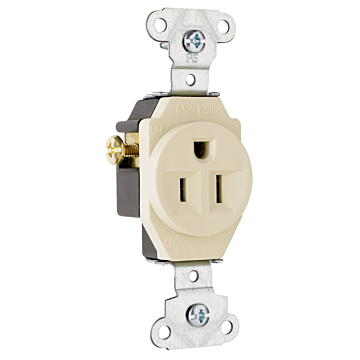 Pass & Seymour 15A 125V Heavy Duty Spec-Grade Single Receptacle, Side Wire, Light Almond