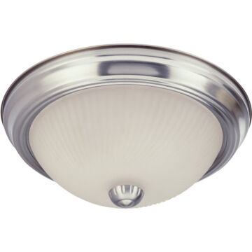 Home Impressions  13 In. Brushed Nickel Incandescent Flush Mount Ceiling Light Fixture with Frosted Swirl Glass