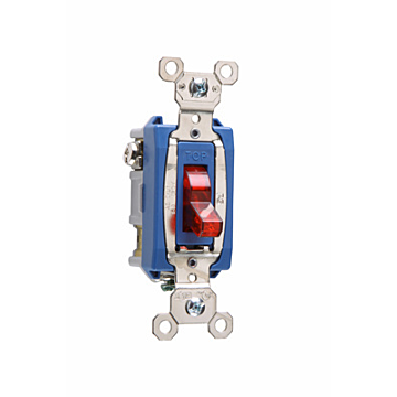 Pass & Seymour Industrial Extra Heavy Duty Specification Grade Switch, Lighted When On, Back and Side Wire, Red