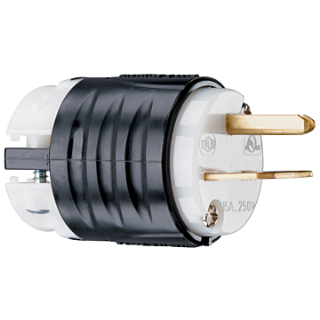Pass & Seymour 15A, 250V Extra-Hard Use Spec-Grade Plug, Black and White