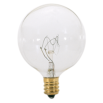Satco 25 Watt G16 1/2 Incandescent - Clear - 1500 Average rated hours - 232 Lumens - Candelabra base - 120 Volt - 2-Card