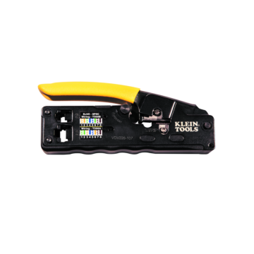 Klein Tools Ratcheting Data Cable Crimper/Stripper/Cutter, Compact