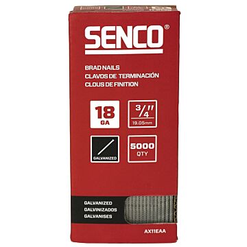 SENCO AX11EAA Nail, 3/4 in L, 18 Gauge, Steel, Electro-Galvanized, Brad, Medium Head, Smooth Shank