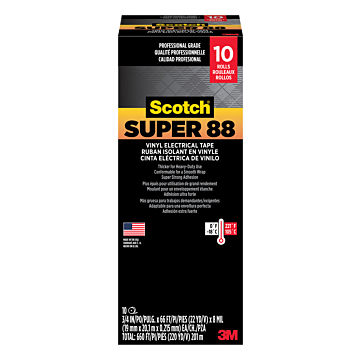 3M Scotch® Super 88 Vinyl Electrical Tape, 6143-BA-10, 3/4 in x 66 ft x 0.008 in (19 mm x 20,1 m x 0,215 mm), 10/case