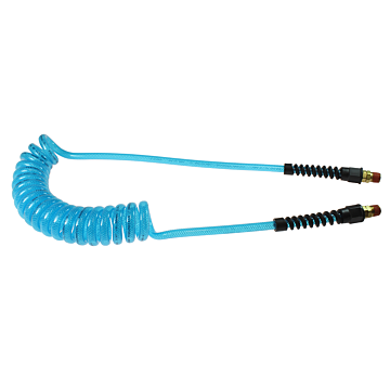 Flexeel Coil, 1/4" x 25', 1/4" NPT Swivel Strain Relief Fittings, Transparent Blue