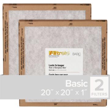 3M Filtrete 20 In. x 20 In. x 1 In. Basic MPR Flat Panel Furnance Filter, (2-Pack)