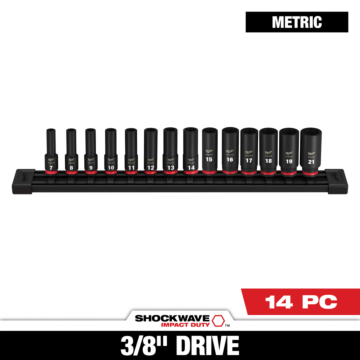 Milwaukee 14PC SHOCKWAVE™ Impact Duty 3/8" Drive Metric Deep 6 Point Socket Set