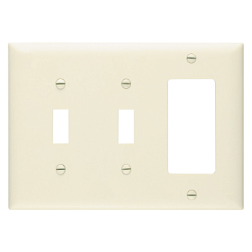 Combination Openings, 2 Toggle Switch and 1 Decorator, Three Gang, Light Almond