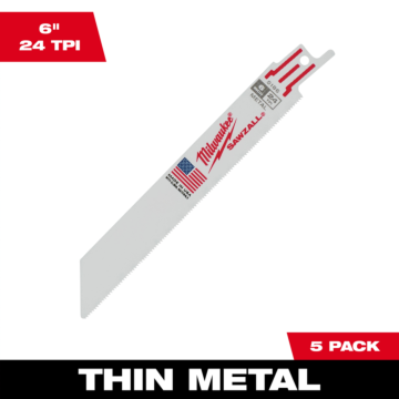 Milwaukee 6" 24 TPI SAWZALL® Blade for Thin Metal (5 PK)