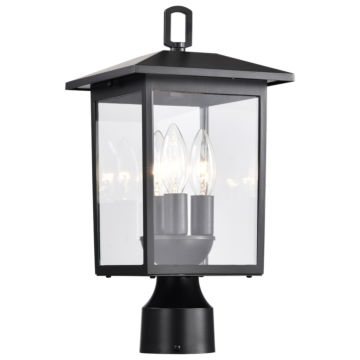 Satco Jamesport Collection Outdoor 15 inch Post Light Pole Lantern - Matte Black with Clear Glass