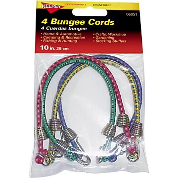 KEEPER 06051 Bungee Cord, 10 in L, Rubber, Hook End