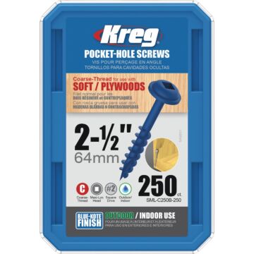Kreg Blue-Kote #8 2-1/2 In. Coarse Maxi-Loc Washer Head Pocket Hole Screw (250 Ct.)