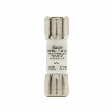 Bussmann Eaton Bussmann series SC fuse, Current-limiting fast acting fuse, Rejection style, 6 A, Class G, Non-indicating, Ferrule end x ferrule end, 100 kAIC at 600 Vac,10 kAIC at 170 Vdc, Standard, 600 V, 170 Vdc