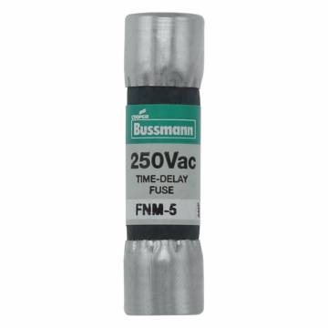 Bussmann Eaton Bussmann series FNM fuse, Time-delay Midget fuse, 5 A, Dual, Non-indicating, Ferrule end x ferrule end, 10 kAIC at 125 Vac,200 AIC at 250 Vac, Nickel-plated bronze endcap, Standard, 250 V