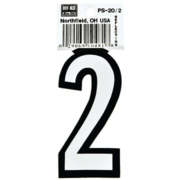 HY-KO Hy-Ko PS-20/2 Reflective Sign, Character: 2, 3-1/4 in H Character, Black/White Character, Vinyl