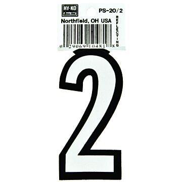 HY-KO PS-20/2 Reflective Sign, Character: 2, 3-1/4 in H Character, Black/White Character, Vinyl