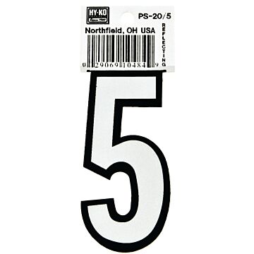 HY-KO Hy-Ko PS-20/5 Reflective Sign, Character: 5, 3-1/4 in H Character, Black/White Character, Vinyl