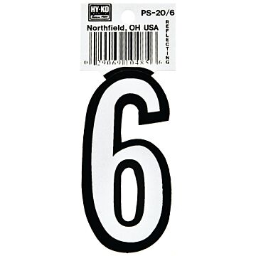 HY-KO Hy-Ko PS-20/6 Reflective Sign, Character: 6, 3-1/4 in H Character, Black/White Character, Vinyl