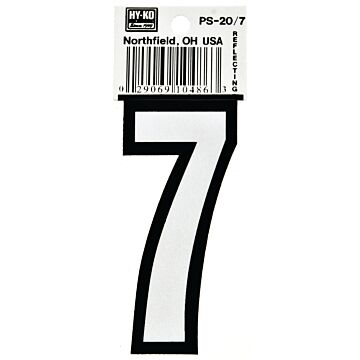 HY-KO Hy-Ko PS-20/7 Reflective Sign, Character: 7, 3-1/4 in H Character, Black/White Character, Vinyl