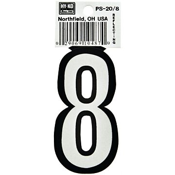 HY-KO Hy-Ko PS-20/8 Reflective Sign, Character: 8, 3-1/4 in H Character, Black/White Character, Vinyl
