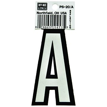 HY-KO PS-20/A Reflective Letter, Character: A, 3-1/4 in H Character, Black/White Character, Vinyl