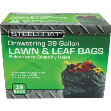 Steelcoat Drawstring Lawn & Leaf Trash Bag (Black - 28pk) 39 gal