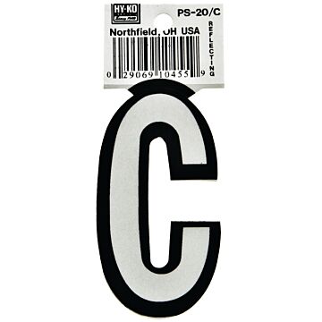 HY-KO Hy-Ko PS-20/C Reflective Letter, Character: C, 3-1/4 in H Character, Black/White Character, Vinyl