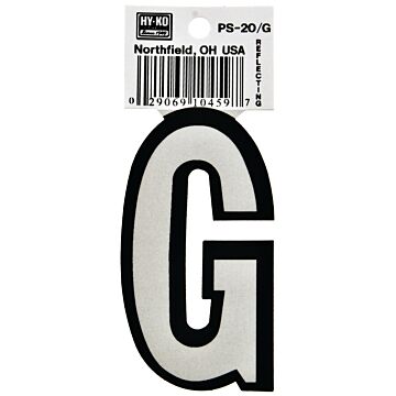 HY-KO Hy-Ko PS-20/G Reflective Letter, Character: G, 3-1/4 in H Character, Black/White Character, Vinyl