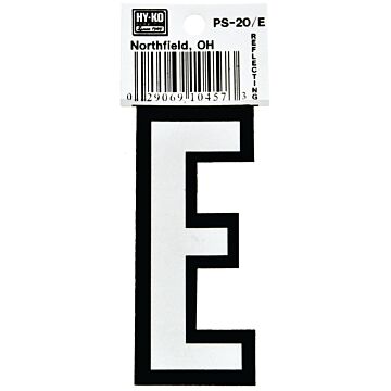 HY-KO Hy-Ko PS-20/E Reflective Letter, Character: E, 3-1/4 in H Character, Black/White Character, Vinyl