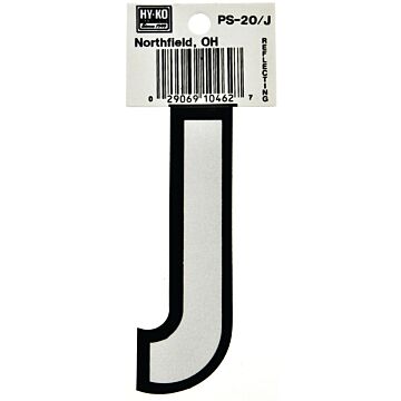 HY-KO Hy-Ko PS-20/J Reflective Letter, Character: J, 3-1/4 in H Character, Black/White Character, Vinyl