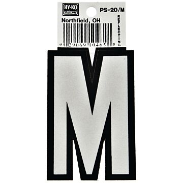 Hy-Ko PS-20/M Reflective Letter, Character: M, 3-1/4 in H Character, Black/White Character, Vinyl