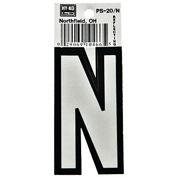 HY-KO Hy-Ko PS-20/N Reflective Letter, Character: N, 3-1/4 in H Character, Black/White Character, Vinyl