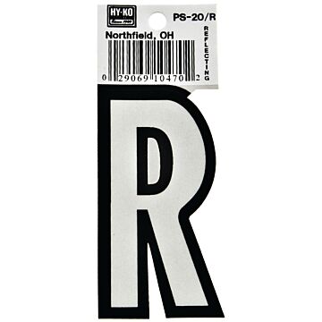 HY-KO Hy-Ko PS-20/R Reflective Letter, Character: R, 3-1/4 in H Character, Black/White Character, Vinyl