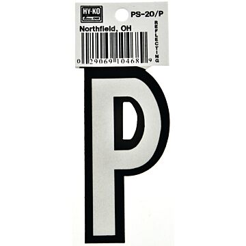 HY-KO Hy-Ko PS-20/P Reflective Letter, Character: P, 3-1/4 in H Character, Black/White Character, Vinyl