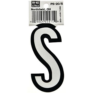 HY-KO Hy-Ko PS-20/S Reflective Letter, Character: S, 3-1/4 in H Character, Black/White Character, Vinyl