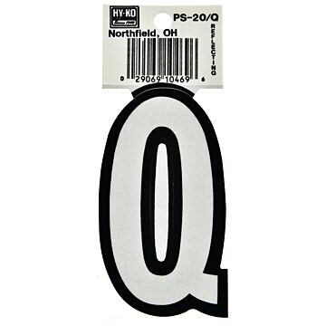 HY-KO Hy-Ko PS-20/Q Reflective Letter, Character: Q, 3-1/4 in H Character, Black/White Character, Vinyl
