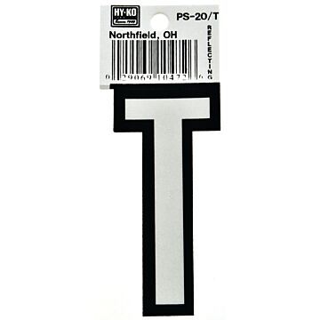 HY-KO Hy-Ko PS-20/T Reflective Letter, Character: T, 3-1/4 in H Character, Black/White Character, Vinyl