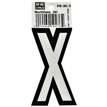 HY-KO Hy-Ko PS-20/X Reflective Letter, Character: X, 3-1/4 in H Character, Black/White Character, Vinyl