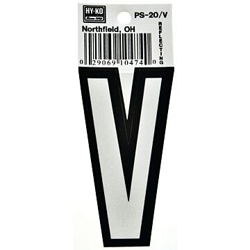 HY-KO Hy-Ko PS-20/V Reflective Letter, Character: V, 3-1/4 in H Character, Black/White Character, Vinyl