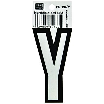 HY-KO PS-20/Y Reflective Letter, Character: Y, 3-1/4 in H Character, Black/White Character, Vinyl